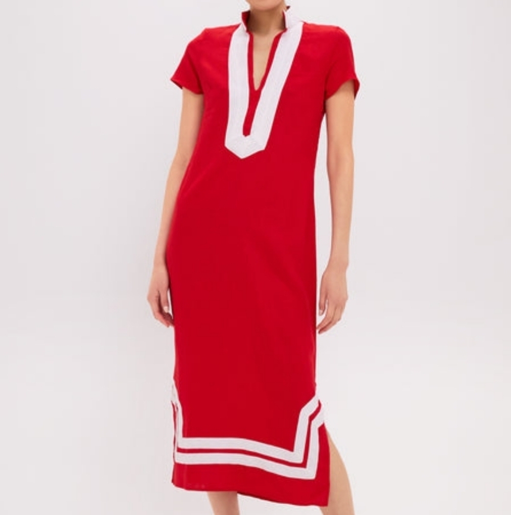 Sail To Sable Exclusive Red and White Short Sleeve Classic Maxi Tunic